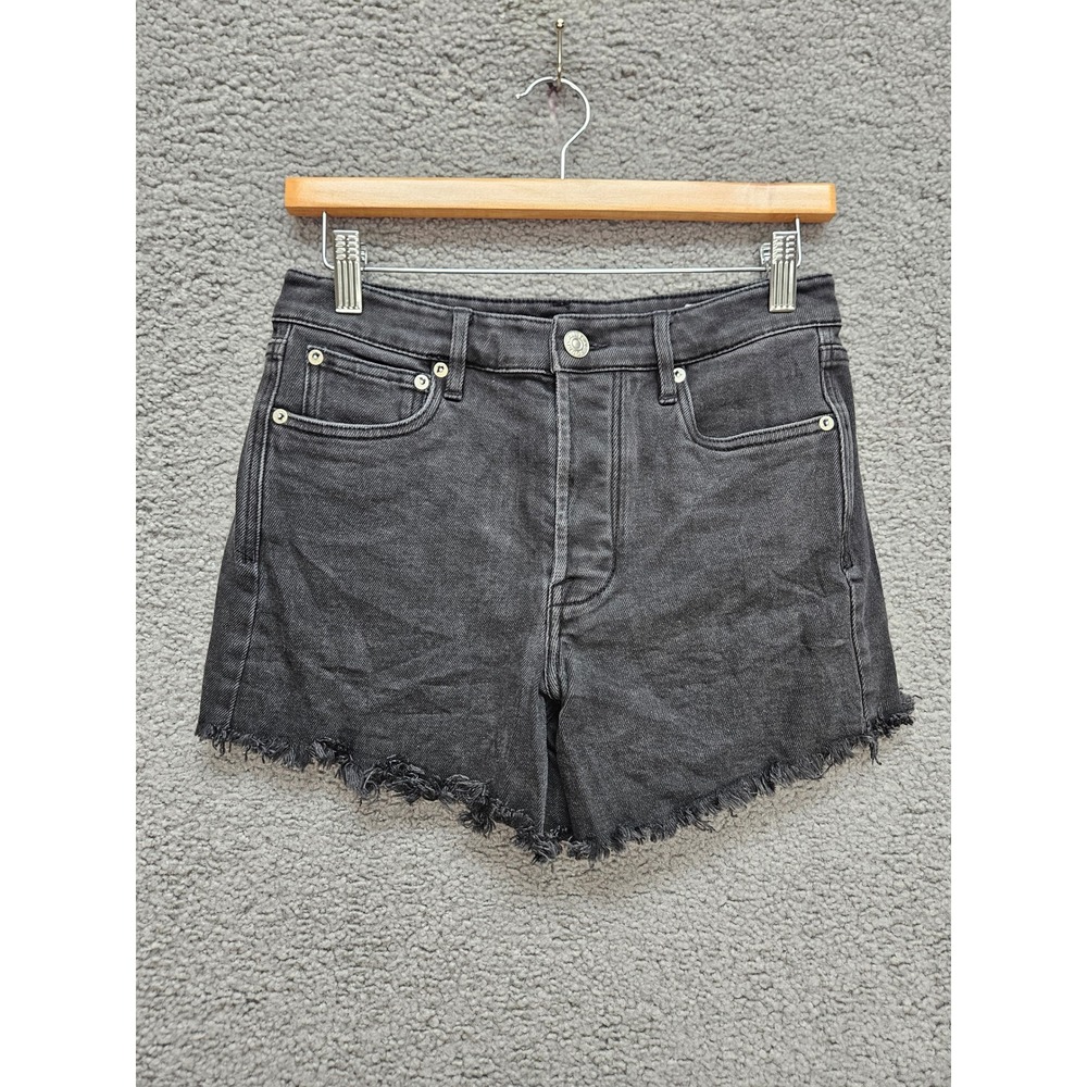 AYR The Juuust Riiight Shorts 26 Black High Rise Cutoff Button Fly Frayed Hem